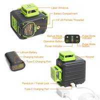 Nivel Láser Huepar B03CG de Líneas Cruzadas Autonivelante de 12 Líneas, Haz Verde, Batería de Iones de Litio con Carga Tipo-C