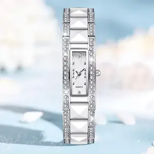 Gemstone Silver minimalist square steel quartz watches custom logo geneva watch for women