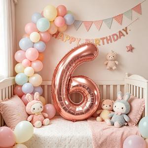 Party Love 12 pcs Bag Balloon Numero Rose Gold N6 100cm for thematic decoration and age-specific celebrations - Product Image 3