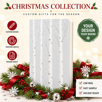Carnet personnalisé A5 en carton rigide gris clair motif forêt de bouleaux, 80 feuilles, reliure cousue, marque-page ruban, pochette, impression personnalisée pour Noël