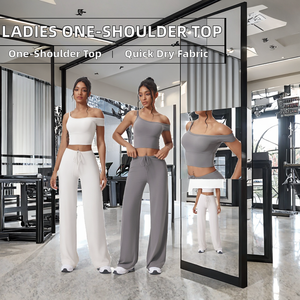 Wholesale Plus Size Shockproof Ladies Workout Pilates Active Wear Pants One-shoulder <b>Belt</b> 2-Piece Set - Product Image 2