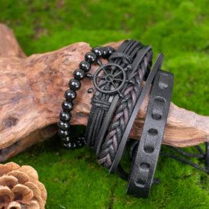 Bracelet en cuir tressé rétro tendance, ensemble de bracelets ethniques populaires, cadeau idéal pour les Américains et les Européens - Product Image 1