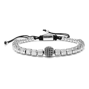 Atacado Men's Trendy Macramé Woven Pulseira Logotipo Personalizado <span class=keywords><strong>Beads</strong></span> com Zircão Branco Diamante Aço Inoxidável Amizade Bangles - Product Image 2