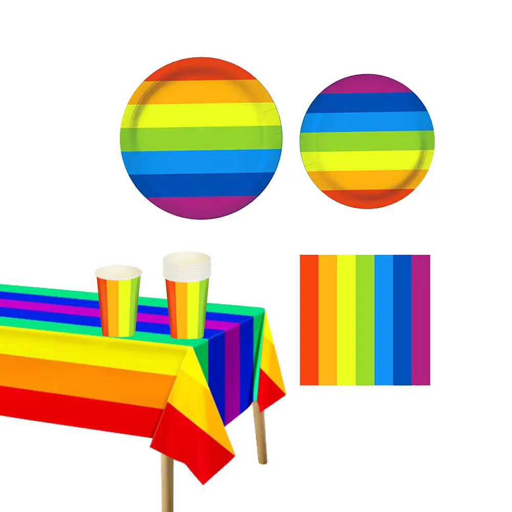 Pafu conjunto de tabuleiro de arco-íris, material para festa gay, lgbt, arco-íris, copos, guardanapos, proteção de mesa, 16 convidados