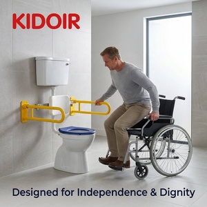 Kit WC accessible aux fauteuils roulants Kidoir avec réservoir mural, dossier et barre d'appui jaune – Sécurité pour personnes handicapées – Fabrication OEM - Product Image 1