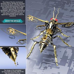 ตัวต่อโลหะ 3 มิติ รูปผึ้ง: ชุดประกอบแมลงวันผึ้งแบบกลไก ทำจากสแตนเลสสตีลชุบทอง 18K สำหรับตกแต่งโต๊ะทำงานสำหรับผู้ใหญ่ (สีดำ-ทอง) - Product Image 4