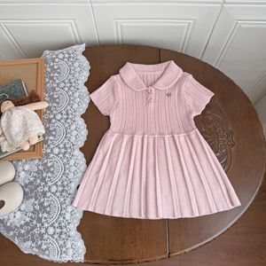 Vestidos <span class=keywords><strong>de</strong></span> Punto <span class=keywords><strong>para</strong></span> Bebés Niñas, Primavera-Verano, Estilo Colegial, Cuello Camisero, Algodón Crochet, Manga Corta, Plisados - Product Image 3