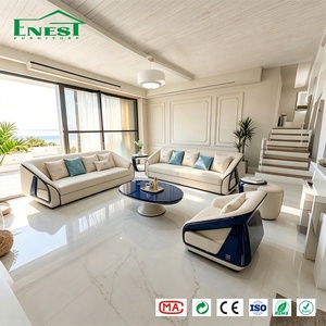 Ensemble de canapés Bugatti en cuir de luxe moderne italien pour salon, bleu marine, finition laquée piano, mobilier haut de gamme pour projets de villas - Product Image 1