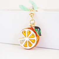 Gantungan Kunci Irisan Lemon Oranye Berhias Berlian Imitasi, Liontin Tas Logam Enamel Bentuk Buah, Ornamen Kristal Berkilau untuk Kunci Mobil, Tas Tangan, Hadiah