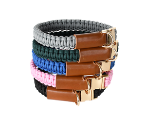 Groothandel Klassiek Zacht Lederen Halsband Set Stijlvolle Stevige Gevlochten Waterdichte Gouden Gesp Grote Middelgrote Kleine Honden - Product Image 5