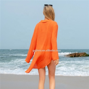 JINRU cotone tinta unita costume da bagno da donna con scollo a V Bikini <span class=keywords><strong>copricostume</strong></span> da spiaggia con bottoni 1 pezzo camicia blusa da spiaggia - Product Image 5