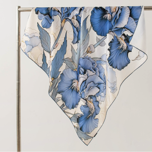 Sciarpa Grande Quadrata in Raso di <span class=keywords><strong>Seta</strong></span> <span class=keywords><strong>Blu</strong></span> con Stampa Floreale per Capelli e Collo da Donna - Product Image 5