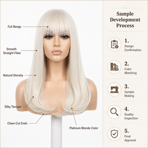 Perruque synthétique <span class=keywords><strong>courte</strong></span> ondulée bob, noire et blonde, soyeuse et lisse, avec frange, résistante à la chaleur, sans colle, naturelle et ajustable, vente en gros - Product Image 3