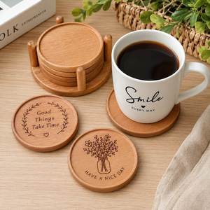 Posavasos de Madera Natural al por Mayor con Logotipo Grabado con Láser, Posavasos de Madera de Nogal y Bambú, Posavasos Personalizados con Logotipo para Regalo - Product Image 2