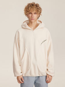 Cotton Custom Oversized <b>Sherpa</b> Polar Fleece <b>Men's</b> Half Quarter Zip <b>Hoodie</b> Sweatshirts - Product Image 2