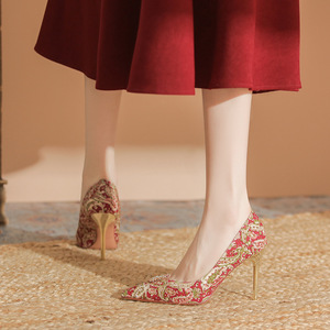 Escarpins de mariée à bout pointu, talon aiguille de 5 à 8 cm, dessus en textile Paisley, décorés de strass, pour mariage ou tenue de soirée - Product Image 2