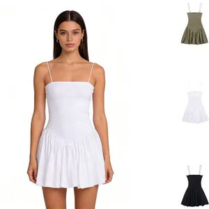 Vestido Mini de Verano Estilo Boutique para Mujer, Corte A, Elástico, Vintage, Cintura Imperio, Largo hasta la Rodilla, Sin Cuello, Color Sólido - Product Image 1