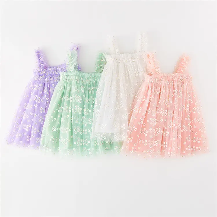Green Horizon Summer dress Girl Daisy Flower Strap Tulle Lace Baby Princess Tutu Dress Children Girl Party Clothes