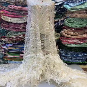 Women's <strong>Heavy</strong>-Duty Bead Tube Sequin Mesh Feather <strong>Lace</strong> Wedding Dress European and American African <strong>Fabric</strong> High Quality - Product Image 3