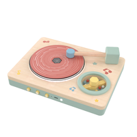Tourne-disque musical en bois multifonctionnel pour enfants, 5 disques interchangeables lumineux, jouet éducatif en bois naturel sûr