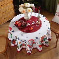 Nappe de Noël ronde rouge, blanche et verte avec bords ondulés pour la décoration de table de fête et les housses de table pour les fêtes de famille