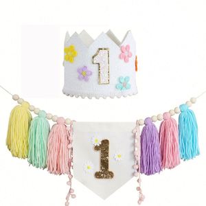 Décorations d'<span class=keywords><strong>anniversaire</strong></span> <span class=keywords><strong>1er</strong></span> <span class=keywords><strong>anniversaire</strong></span>, bannière de chaise arc-en-ciel, guirlande de perles en bois et pompons pour la décoration de la maison - Product Image 1