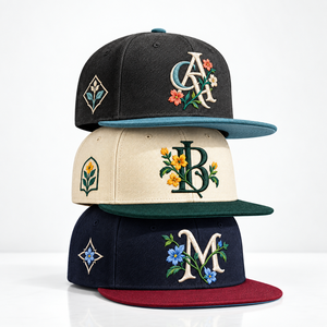หมวกแก๊ปวิ่งลายดอกไม้สองสี หมวกดันดี้ปักลายตัวอักษร 3 มิติแบบกำหนดเอง หมวก Snapback สำหรับผู้ใหญ่ทุกเพศ - Product Image 1