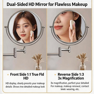 <span class=keywords><strong>Espejo</strong></span> de Maquillaje Extensible de Pared con Marco de Acero Inoxidable Contemporáneo, Sin Taladro, Plegable, con <span class=keywords><strong>Aumento</strong></span>, con <span class=keywords><strong>Ventosa</strong></span> - Product Image 5