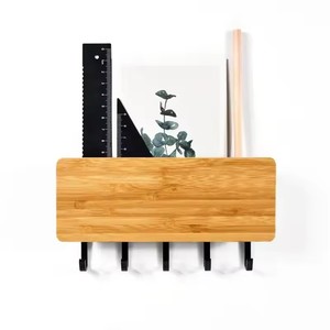 Wall Hanging Bamboo <b>Key</b> Hanger Holder Wall Organizer Rectangle <b>Key</b> Rack Hooks Coat Hooks Home Decoration Coat Hanger - Product Image 4