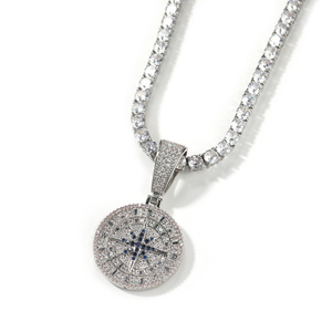 High Quality Gold-Plated <strong>Compass</strong> Necklace Pendant Brass <strong>Chain</strong> Men's Jewelry Pave CZ Zircon Diamond Pearl Number Shape Alloy - Product Image 1