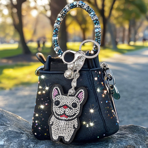 Bling strass chien porte-clés mignon petit cadeau paillettes gommeux diamant cristal bouledogue français Animal gland voiture porte-clés - Product Image 3