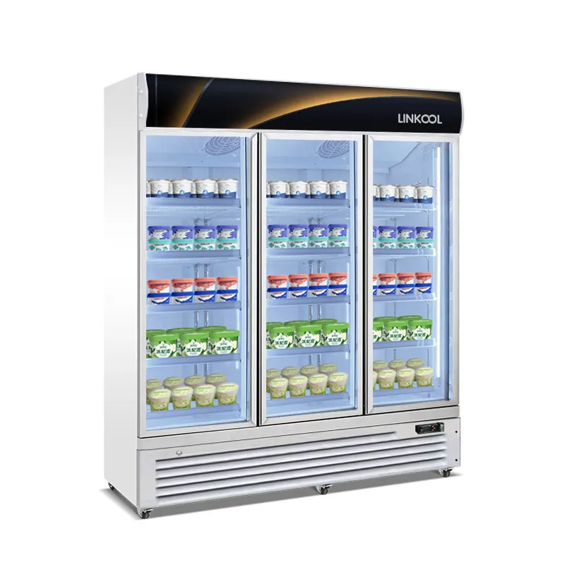Refrigerador inteligente comercial de 3 puertas, escaparate de carne congelada, gabinete de acero inoxidable, congelador, refrigerador con pantalla