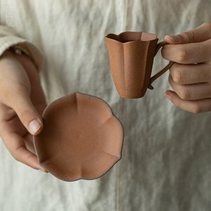 Tazza da tè in ceramica grezza stile cinese retrò con manico, semi-artigianale, per set da tè Kung Fu, piattino, tazza da tè, ciotola da tè - Product Image 3