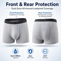 Sous-vêtements de contrôle urinaire 300 ml à marque privée, zéro fuites latérales, caleçons boxers anti-fuites à 4 couches