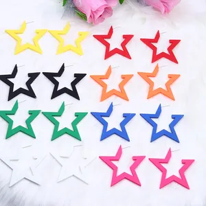 Sweet Cute Summer Holiday Jewelry Colorful Five-Pointed Star Crystal Resin Hoop Earrings Oval Circle Acrylic Stud Drop Earrings