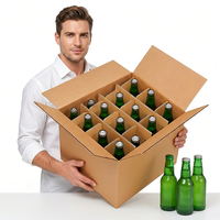 Boîte d'expédition pour bouteilles de bière divisée, emballage robuste pour bouteilles en verre, carton ondulé à 24 compartiments avec poignée