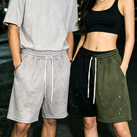 Shorts de survêtement vintage délavés à effet peinture éclaboussée pour hommes, en molleton bouclette, avec logo personnalisé, OEM, marque privée pour les marques de streetwear américaines et européennes, vente en gros