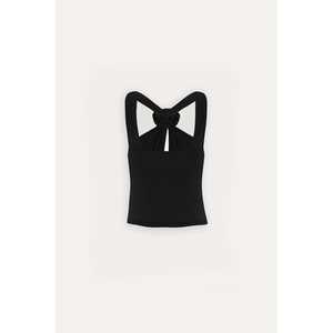 Black <b>Rose</b> Detail Breathable Crop <b>Top</b> for Ladies Summer Short Knitted Tank <b>Tops</b> with Front Print for Gym and Club Use - Product Image 1