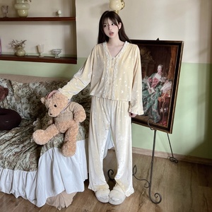 Meryjia Winter Two Pieces Vintage Velvet Pijamas <span class=keywords><strong>Mujer</strong></span> Soft Luxury Long Sleeves Pijamas - Product Image 6