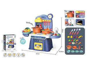 ชุดของเล่นครัวเด็ก ชุดทำอาหาร 32 ซม. พร้อมเสียงและฟังก์ชั่นน้ำ ของเล่นโต๊ะอาหารขนาดเล็ก 27 ชิ้น สำหรับเด็ก - Product Image 4
