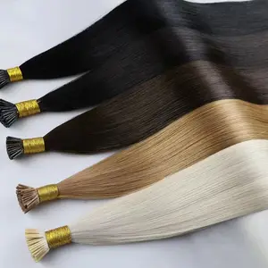 Extensiones de cabello humano Rubio recto con punta I 100%, cabello crudo europeo sin procesar, más vendido