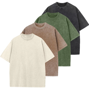 Custom Plus Size Blank Breathable Front Heavyweight Vintage Acid Wash T-Shirts Wholesale Oversized Drop Shoulder Mens Streetwear - Product Image 1