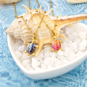 2025 plage été bijoux en acier inoxydable collier émail tortue de mer étoile de mer palmier pendentif collier mer colliers - Product Image 3