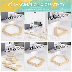 Planche d'équilibre en bois massif, forme géométrique, couleur naturelle, jouet Montessori, structure de jeu intérieure, équipement d'exercice pour enfants - Product Image 4