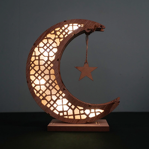DAMAI Ramadan Mubarak Eid Decorations Wooden Moon <b>Star</b> <b>Lights</b> Table Ornaments for Home Party Supplies - Product Image 1