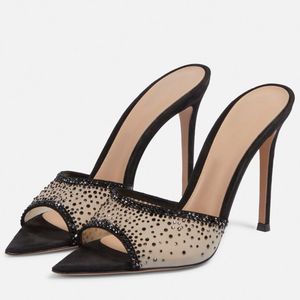 Zapatos de Tacón con Punta Abierta y Pedrería Elegantes y Sensuales para Mujer - Product Image 1