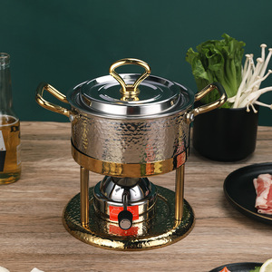Stainless Steel Hot Pot 2.1L-4L Hammered Texture Alcohol Burner For Household Use - Product Image 1