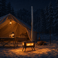 Poêle de camping portable en acier au carbone, cheminée pliable, fenêtre de visualisation en verre pour le chauffage et la cuisson en plein air