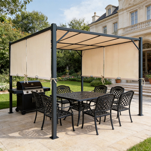 Gazebo Exterior de Techo Plano con Paneles Laterales y Estructura de Acero con Recubrimiento en Polvo <span class=keywords><strong>para</strong></span> Patio y Cochera - Product Image 1