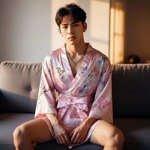 Sexy lingerie, flirtatious uniform, printed kimono, bow tie, plus size role-playing Japanese pajamas, crossdressing CD men's - Product Image 4
